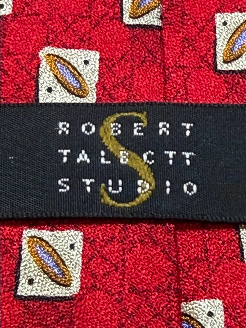 Robert Talbott Studio Silk Necktie Red Geometric Orbital Abstract USA 59 x 4